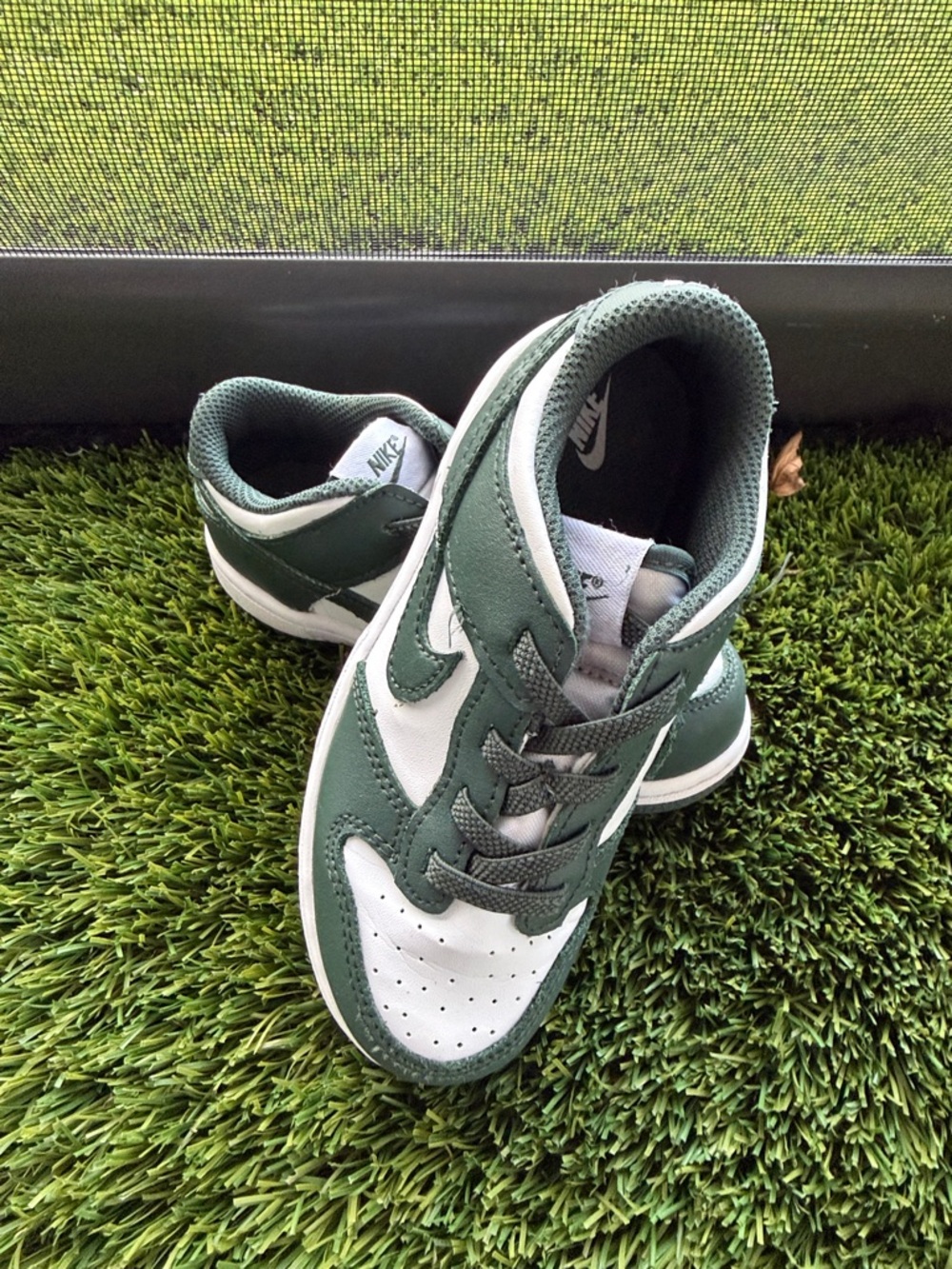 Nike Kids Green and White Low-Top Sneakers with Swoosh